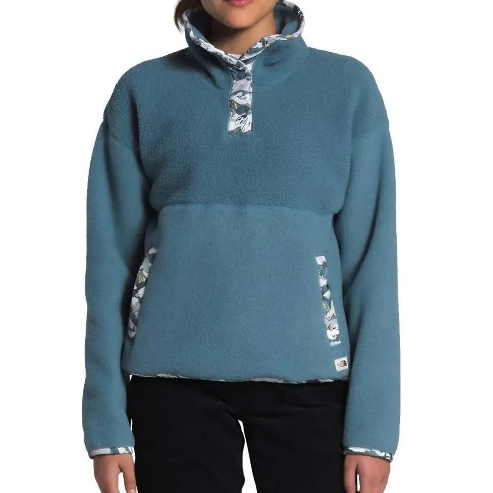 The North Face X Liberty Fabric Pullover Women's XL Blue Quarter Snap Fleece